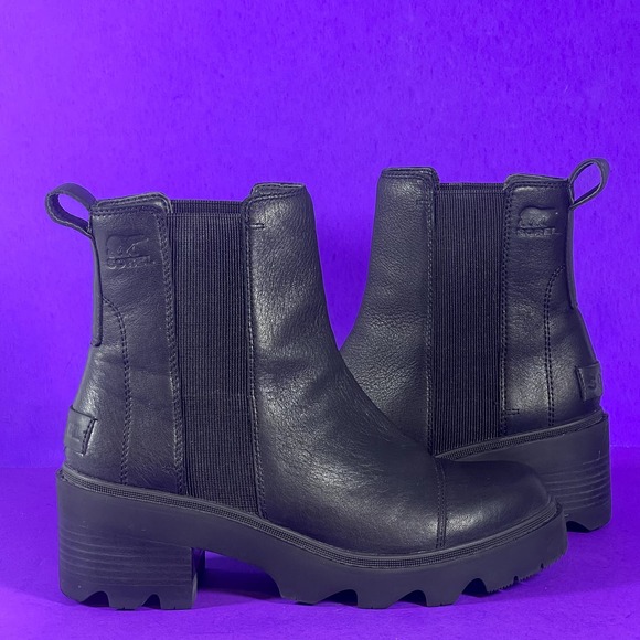 Sorel Joan Now Waterproof Black Leather Lug Sole Chelsea Boot Women's Size 9 - Picture 6 of 9